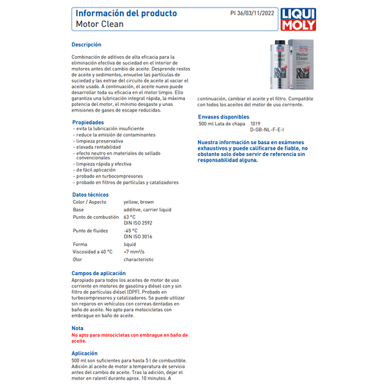 Liqui Moly Motor Clean Aditivo de lavado del motor 500ml 1019