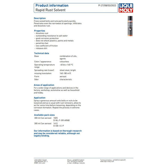 Liqui-Moly Rapid Rust Solvent 300ml 1612
