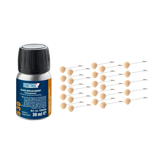 DINITROL 530 PEGAMENTO ADHESIVO MONTAJE PARABRISAS 30ML IMPRIMACIÓN VIDRIO NEGRO + 25 BOTONES 1202300 DIN25