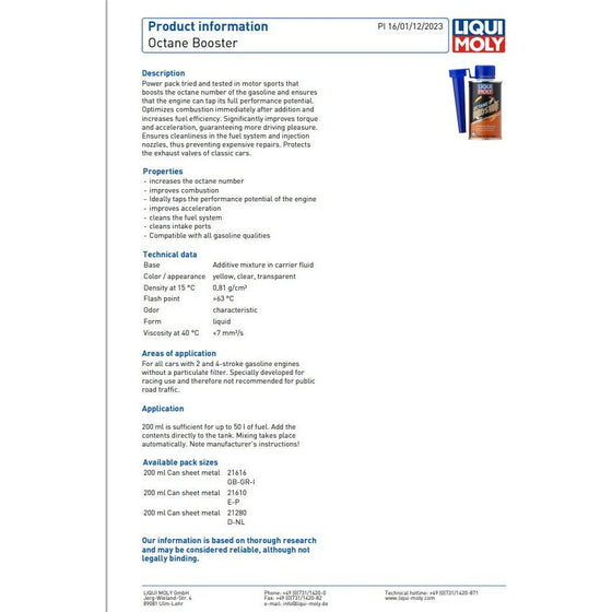 LIQUI MOLY Octane Booster Additive 200ml 21610