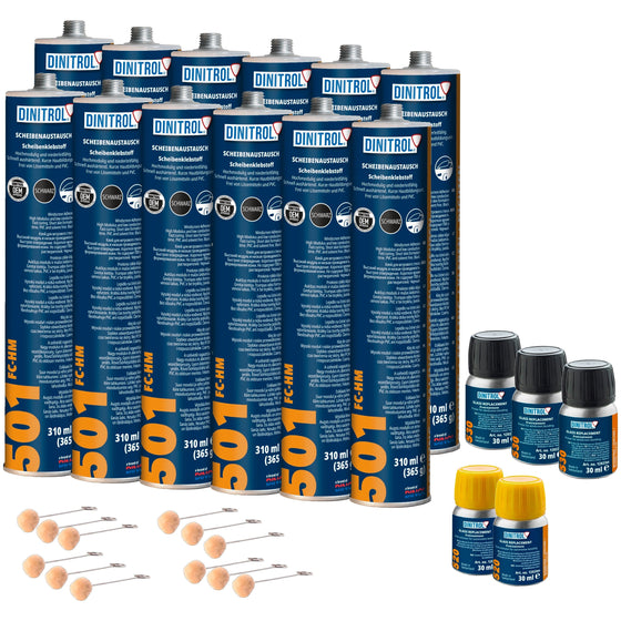12 x DINITROL 501 KIT DE MONTAJE DE PARABRISAS DE CURADO RÁPIDO SELLADOR DE PEGAMENTO ADHESIVO OEM DIN45