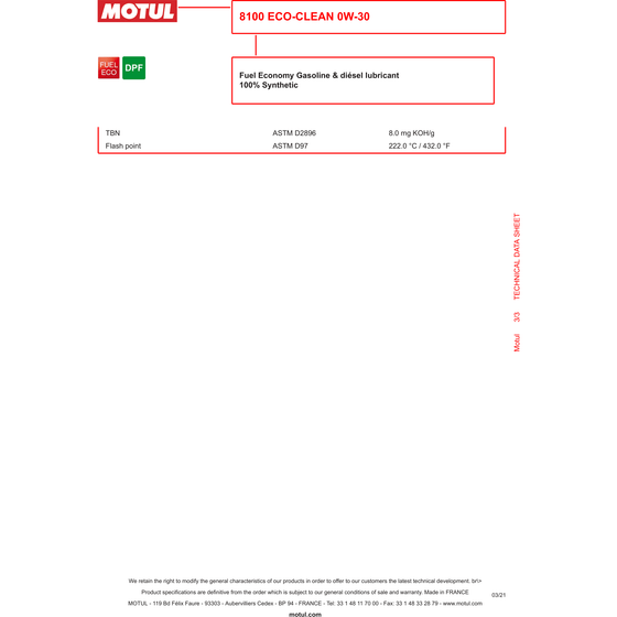 Motul 8100 Eco-Clean 0w-30 0w30 Fully Synthetic Car Engine Oil 102889