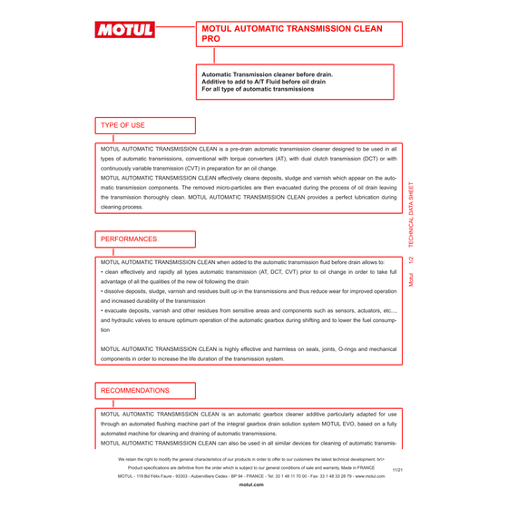 Aditivo de aceite de transmisión Motul 300ML Transmisión automática Clean 108127