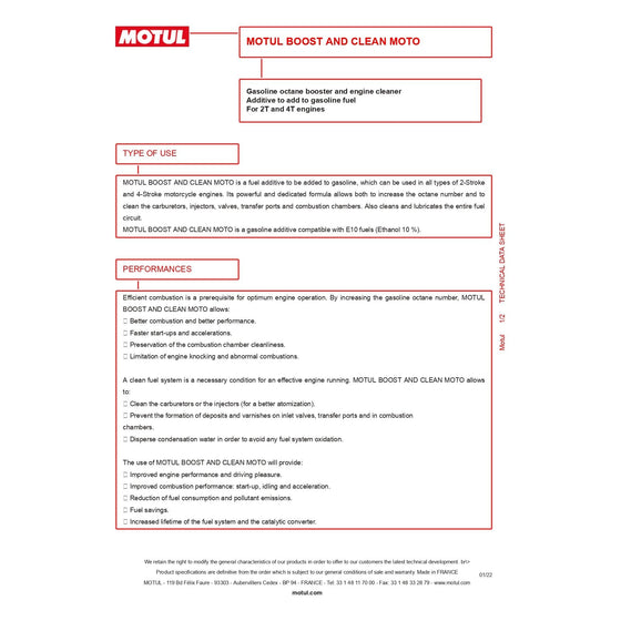 Motul Boost And Clean Moto Additives Treatment 200ML 2T/4T Universal 110873