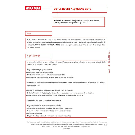 Motul Boost And Clean Moto Additives Treatment 200ML 2T/4T Universal 110873