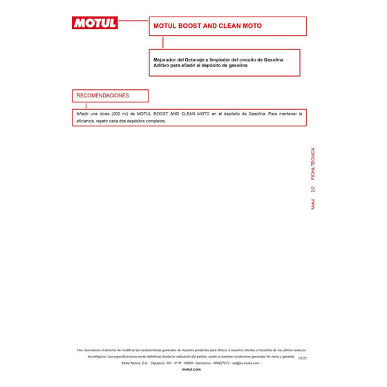 Motul Boost And Clean Moto Additives Treatment 200ML 2T/4T Universal 110873