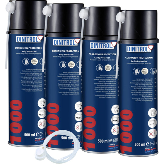 DINITROL 1000 CERA TRANSPARENTE PARA CAVIDADES 500ml 4x Aerosol + BOQUILLA DE EXTENSIÓN SIMILAR 3125 1107601 DIN11