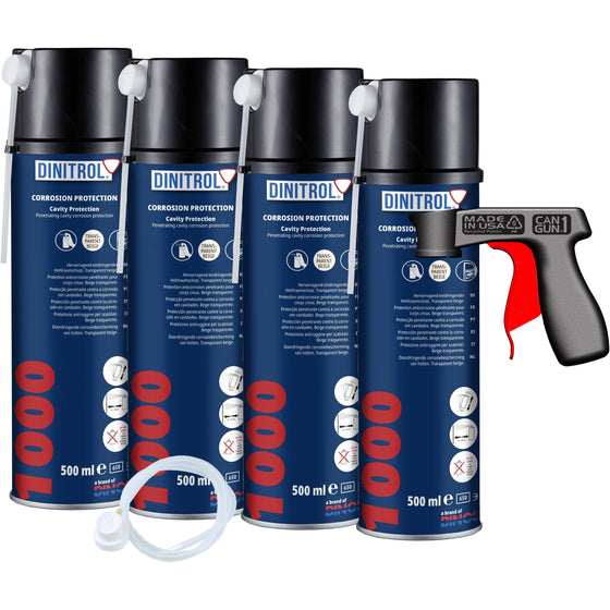 DINITROL 1000 CERA TRANSPARENTE PARA CAVIDADES 500ml 4x Aerosol + BOQUILLA DE EXTENSIÓN + CANGUN SIMILAR 3125 1107601 DIN15