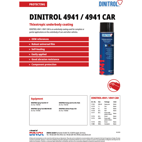 DINITROL Kit completo para bajos RC900 ML Cera para cavidades 4941 Recubrimiento para bajos LWB VAN DIN57 