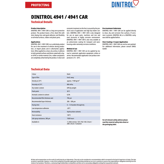 DINITROL Kit completo para bajos RC900 ML Cera para cavidades 4941 Recubrimiento para bajos LWB VAN DIN57 
