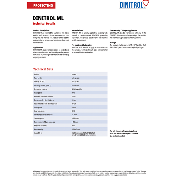 DINITROL Kit completo para bajos RC900 ML Cera para cavidades 4941 Recubrimiento para bajos LWB VAN DIN57 