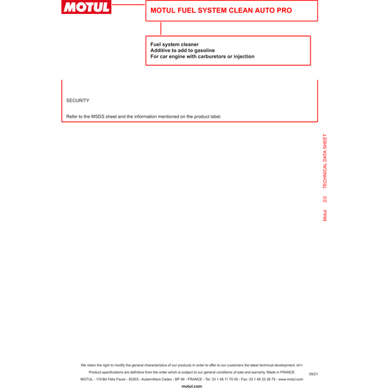 MOTUL PETROL FUEL SYSTEM CLEAN AUTO ADDITIVE 300ML CAR & BOAT 108122