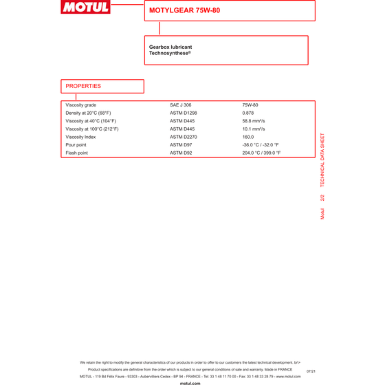 Motul Caja de cambios Motylgear 75W80 Aceite para engranajes Technosynthese semisintético 1L 105782