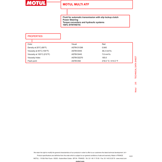 Motul Multi ATF Fluido de transmisión automática BMW Merc Ford Toyota 1L 105784