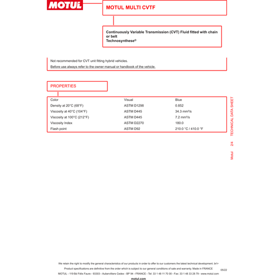 Motul Multi CVTF líquido de transmisión variable continua sintético 1 litro 1L 105785