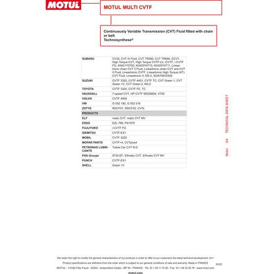 Motul Multi CVTF líquido de transmisión variable continua sintético 1 litro 1L 105785