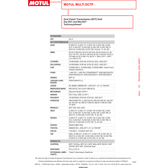 MOTUL MULTI DCTF Dual Clutch Transmission Fluid Synthetic 75W GL4 1L 105786