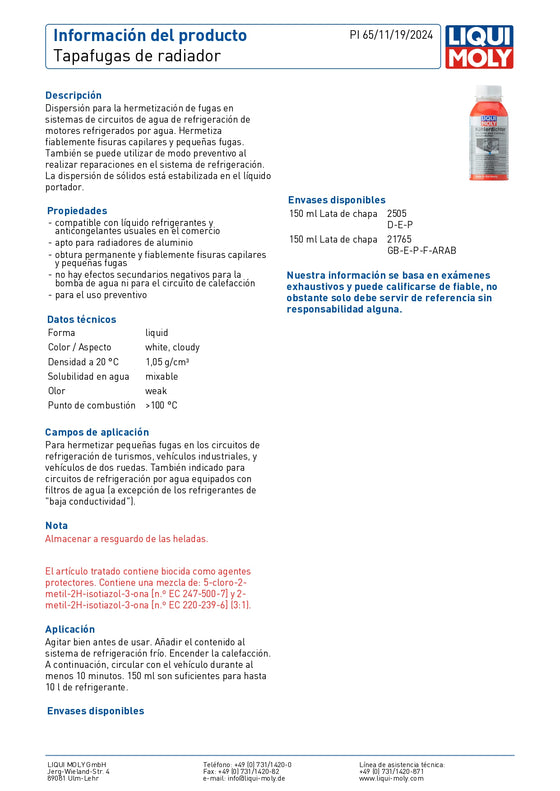 Liqui Moly Radiator Stop Leak 150ML Coolant System Repair 2505