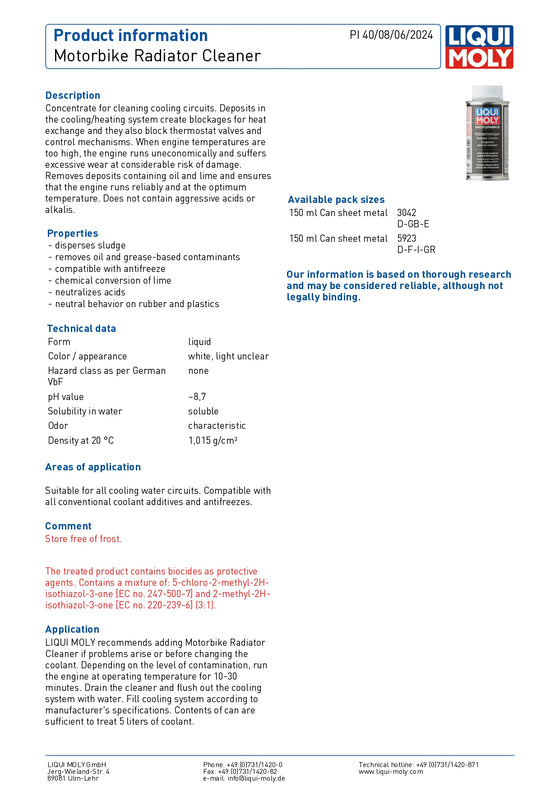 Liqui Moly Motorbike Radiator Cleaner 150ML Coolant System Repair 3042