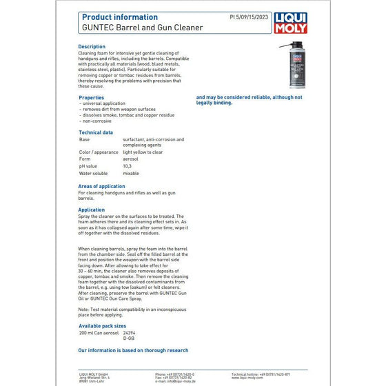 Liqui Moly GUNTEC Barrel and Gun Cleaner 200ml 24394