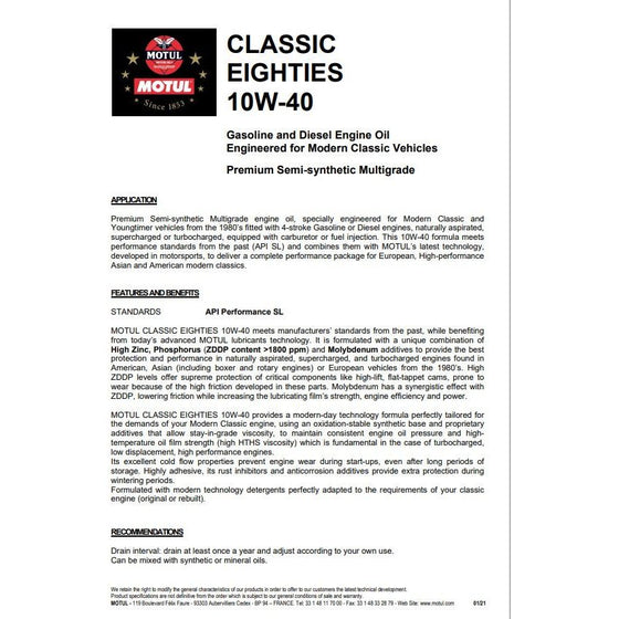MOTUL EIGHTIES Semi-synthetic Multigrade engine oil 10W40 110619