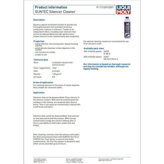 Liqui Moly GUNTEC Silencer Cleaner Non Corrosive 500ml 24395