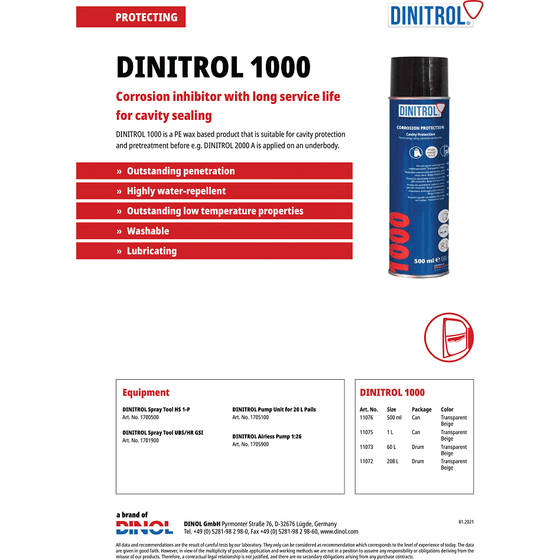 DINITROL 1000 CLEAR CAVITY WAX 500ml 4x Aerosol + EXTENSION NOZZLE + CANGUN SIMILAR 3125 1107601 - World of Lubricant