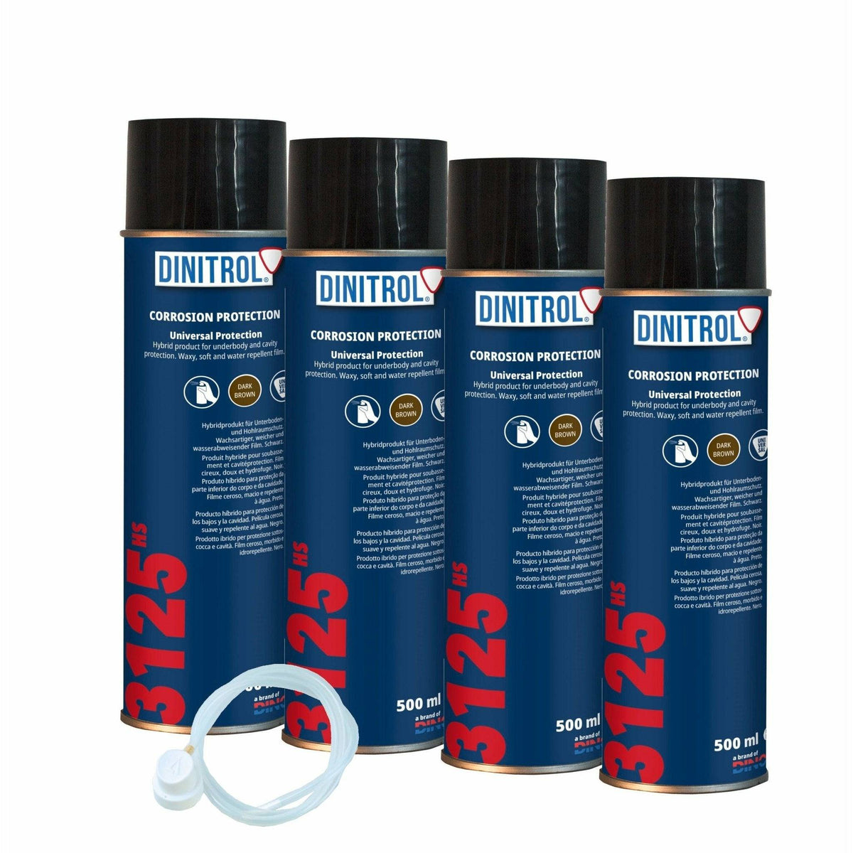 DINITROL 3125 HS RUST PROOFING CAVITY WAX 500ml 4x AEROSOL + Extension Nozzle DIN17 - World of Lubricant