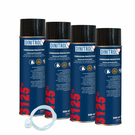 DINITROL 3125 HS RUST PROOFING CAVITY WAX 500ml 4x AEROSOL + Extension Nozzle DIN17 - World of Lubricant