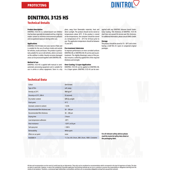 DINITROL 3125 HS RUST PROOFING CAVITY WAX 500ml 4x AEROSOL + Extension Nozzle DIN17 - World of Lubricant