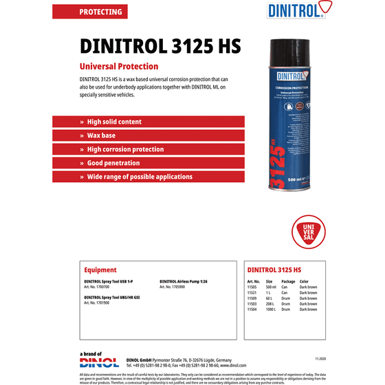 DINITROL 3125HS HIGH SOLIDS RUST PROOFING CAVITY WAX 1 LITRE 3x + SPRAYGUN 1152101 - World of Lubricant
