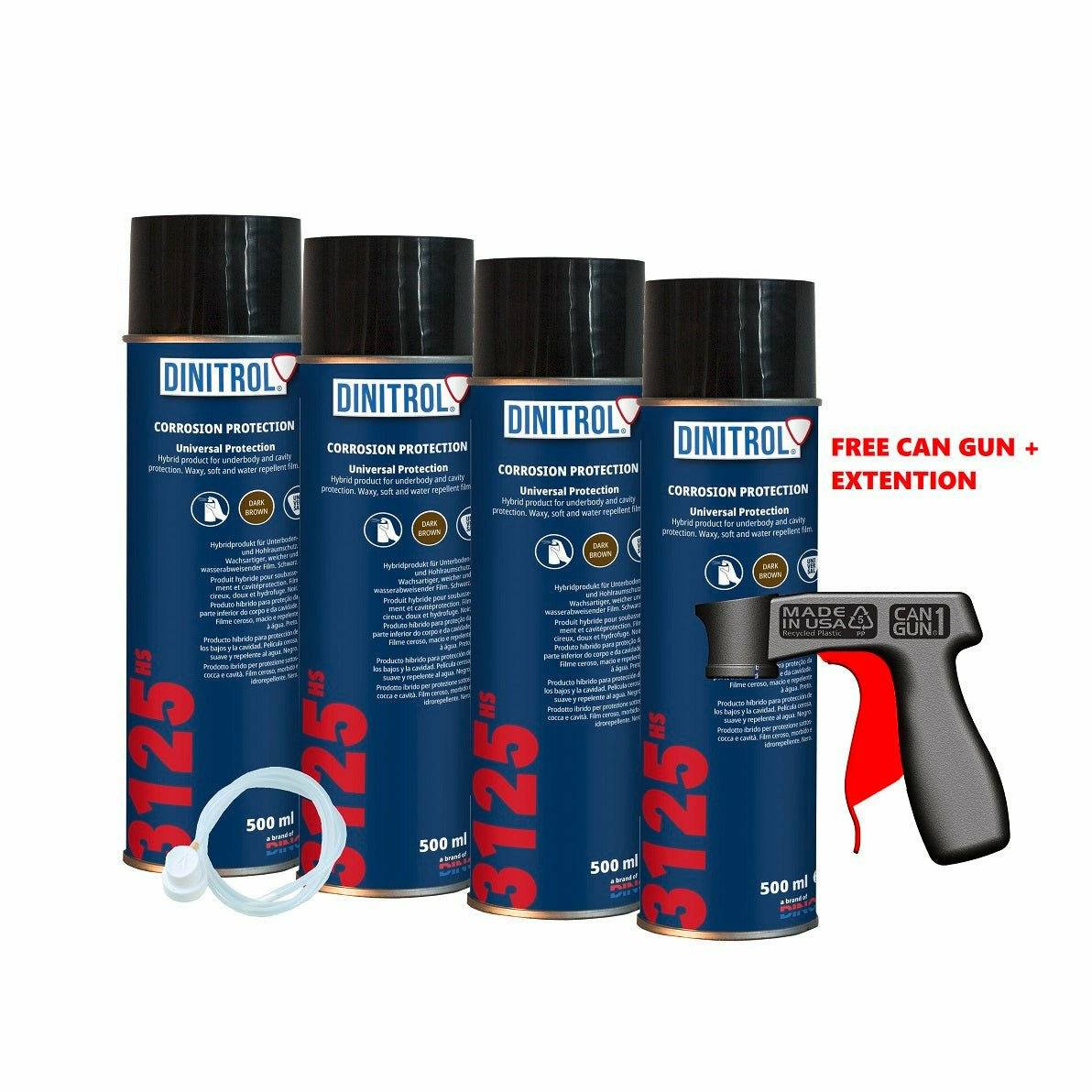 DINITROL 3125HS RUST PROOFING CAVITY WAX 500ml 4x AEROSOL + EXTENSION + CANGUN 1150501 - World of Lubricant