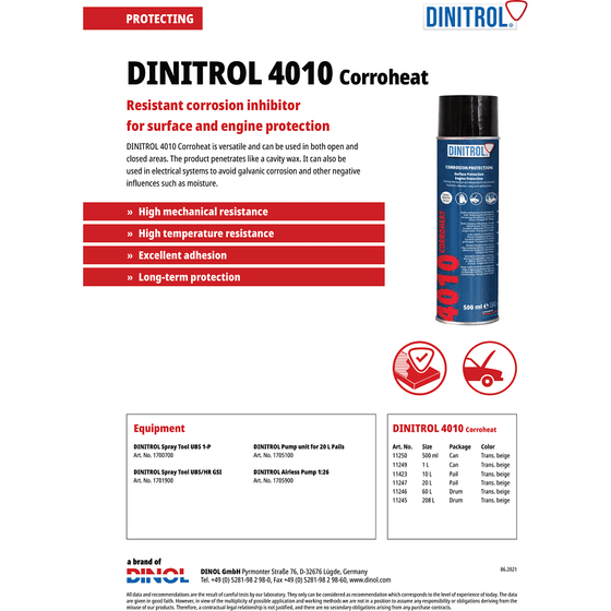 DINITROL 4010 HIGH TEMPERATURE RUST PROOF ENGINE WAX 500ML AEROSOL 4x + CANGUN 1125001 - World of Lubricant