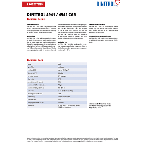 DINITROL 4941 UNDERBODY CHASSIS RUST PROOFING BLACK WAX 1 LITRE 3x + SPRAYGUN 1117901 - World of Lubricant