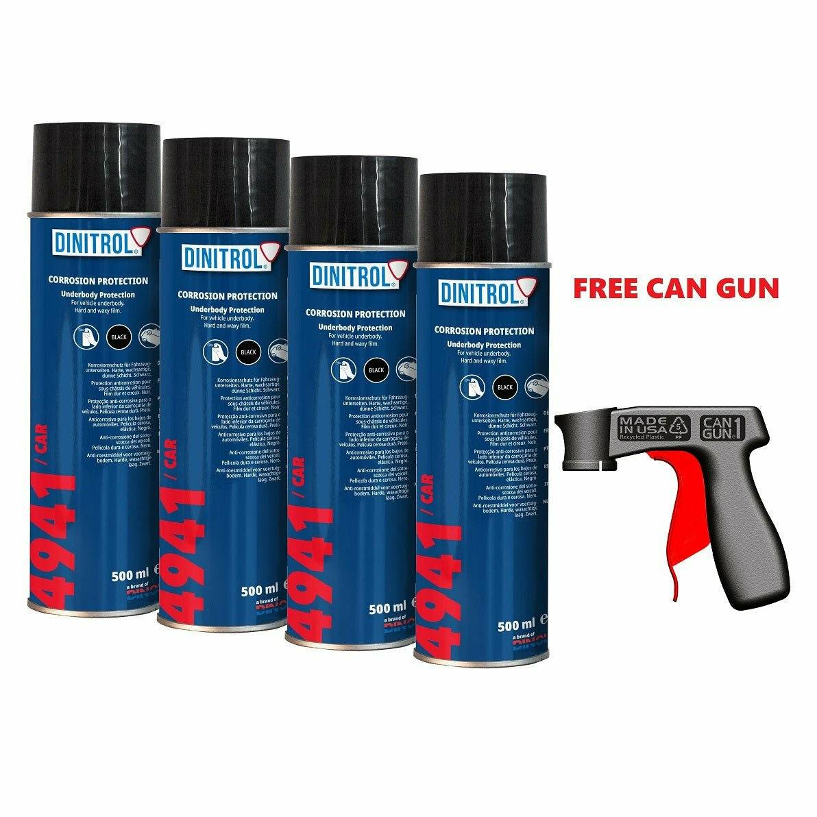 DINITROL 4941 UNDERBODY CHASSIS RUST PROOFING WAX 500ml 4x AEROSOL + CANGUN 1116301 - World of Lubricant