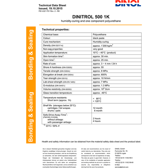 DINITROL 500 WINDSCREEN FITTING BONDING ADHESIVE GLUE SEALANT GLASS OEM 310ML 1206101 - World of Lubricant