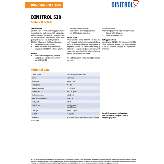 DINITROL 530 WINDSCREEN FITTING ADHESIVE GLUE 30ML BLACK PRIMER GLASS 1202300 - World of Lubricant