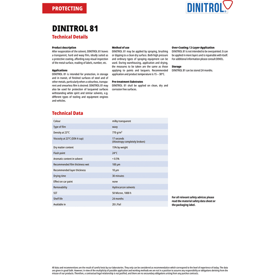 Dinitrol 81 Clear Wax Rodent Mouse Protection Transparent 500ML Aerosol 1125104 - World of Lubricant