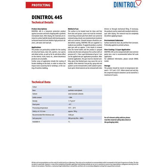 Dinitrol Drohnex 445 Stone Chip Corrosion Protection Black 500ML Aerosol 1104501 - World of Lubricant