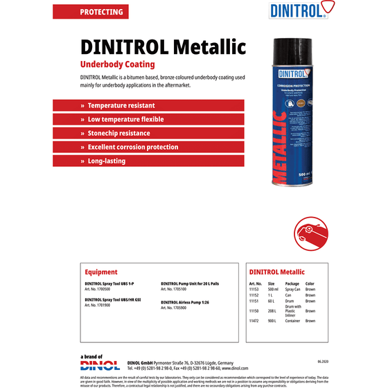 Dinitrol Metallic Brown Rust Proofing Car Underbody Wax Brown 500ML Aerosol 1115301 - World of Lubricant