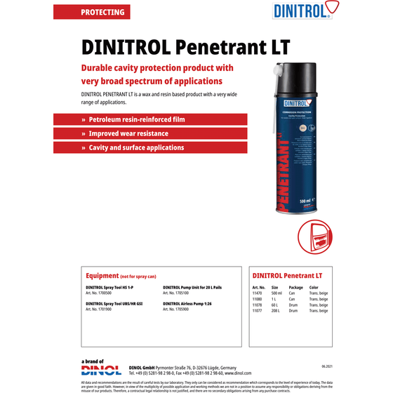 DINITROL PENETRANT LT CAVITY WAX 500ml Aerosol 1147001 - World of Lubricant