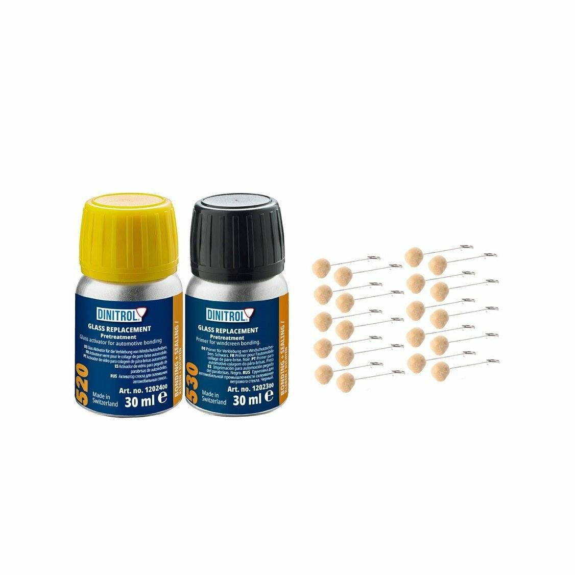 DINITROL WINDSCREEN GLUE 520 30ML 1202400 AND DINITROL 530 30ML 1202300 + 20 FELT BUDS - World of Lubricant