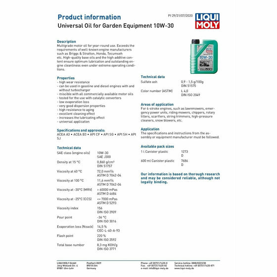Lawnmower UNIVERSAL OIL GARDEN EQUIPMENT Liqui Moly 10W30 Petrol Diesel Engines 1273 - World of Lubricant
