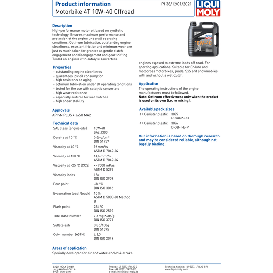 Liqui Moly 10W40 4T Stroke Off Road Motorbike Semi Synthetic Engine Oil 3056 - World of Lubricant