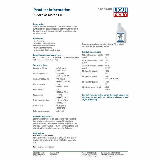 Liqui Moly 2-Stroke Engine Oil Self-Mixing Lawnmower Chain Saw Bike 1052 - World of Lubricant