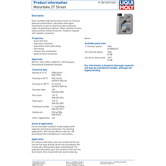 Liqui Moly 2 Stroke Semi Synthetic Motorbike Street Oil15 04 2T Motorcycle 1504 - World of Lubricant