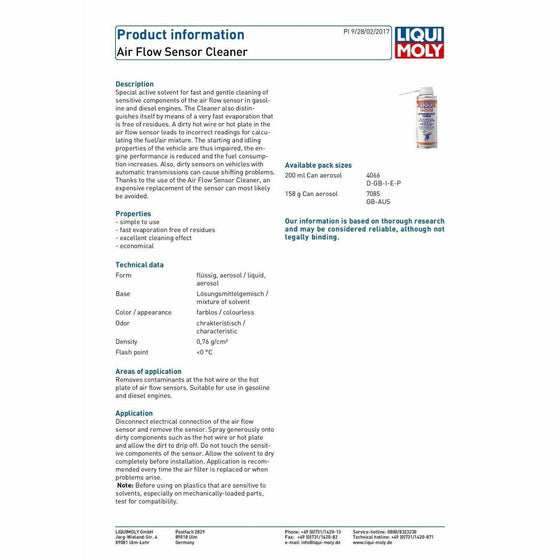 Liqui Moly Air Flow Sensor Cleaner 200ml Made in Germany 4066 - World of Lubricant