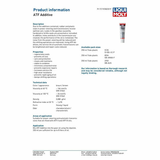 Liqui Moly ATF Additive & Power steering, Improves Shifting 250ml 5135 - World of Lubricant