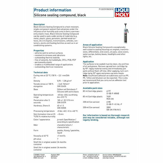 Liqui Moly Black Silicone Sealant Compound 200ml 6185 - World of Lubricant