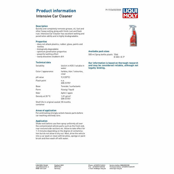 Liqui Moly Car Cleaner Intensive - Removes Grease, Oil, Fuel 500ml 1546 - World of Lubricant